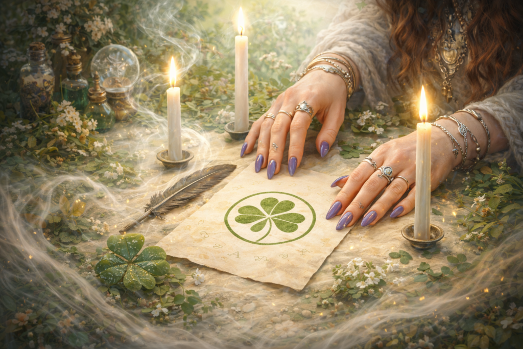 witch performing a good luck spell