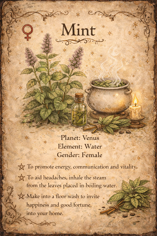 mint herbs magical properties info - vintage
