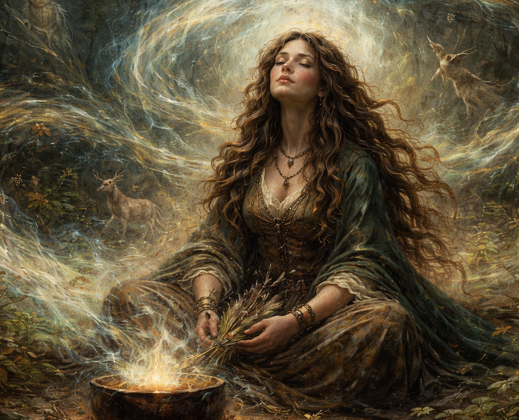 hedge witch entering shamanic trance painting art