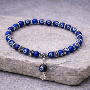 Evil Eye Anklet on grey stone - Blue Nazar Protection Ankle Bracelet